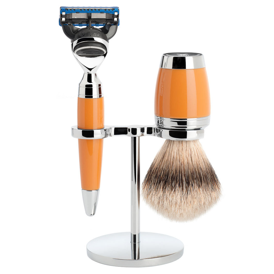 STYLO 3-tlg. Silberspitz Rasier-Set - Griffe Butterscotch