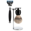 SOPHIST 3-teiliges Rasierset, Silberspitz Dachszupf, mit Gillette® Fusion™, Griffmaterial Edelharz schwarz