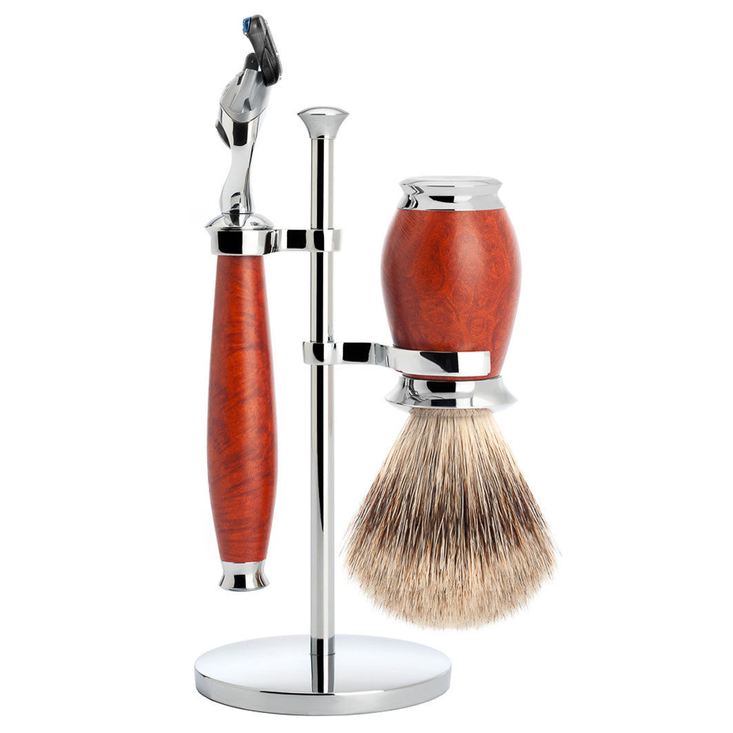 PURIST Rasierset feiner Dachszupf Griffmatierial Bruyereholz