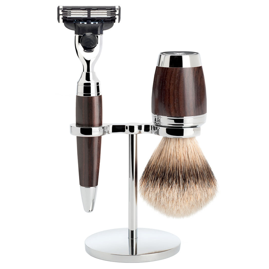 STYLO 3-tlg. Silberspitz Rasier-Set Mach3® - Griffe Grenadillholz