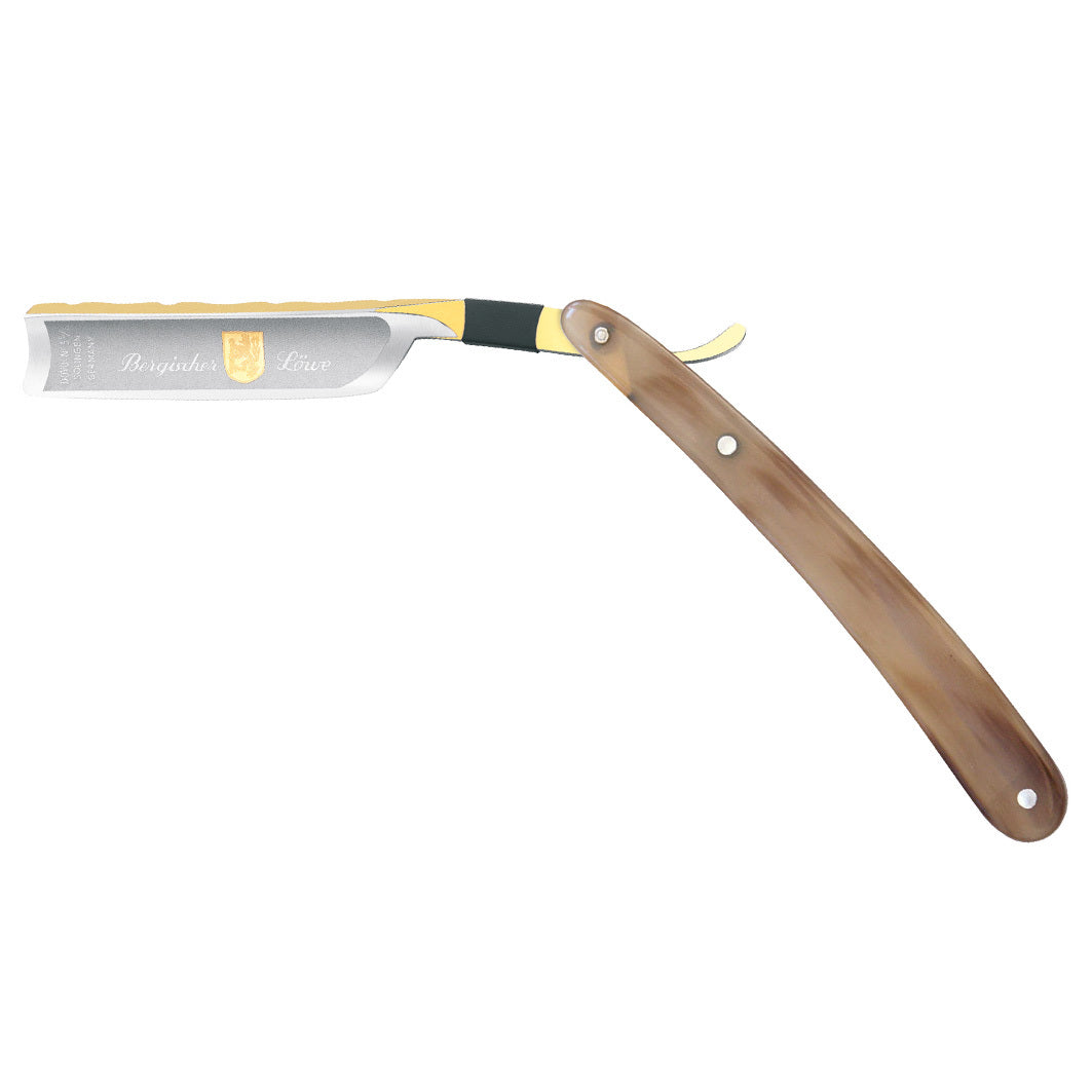 Rasiermesser Bergischer Löwe vergoldet 5/8", Karbon,Rinderhorn