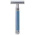 Double Edge Safety Razor, extra langer Griff, Blau, Verchromt