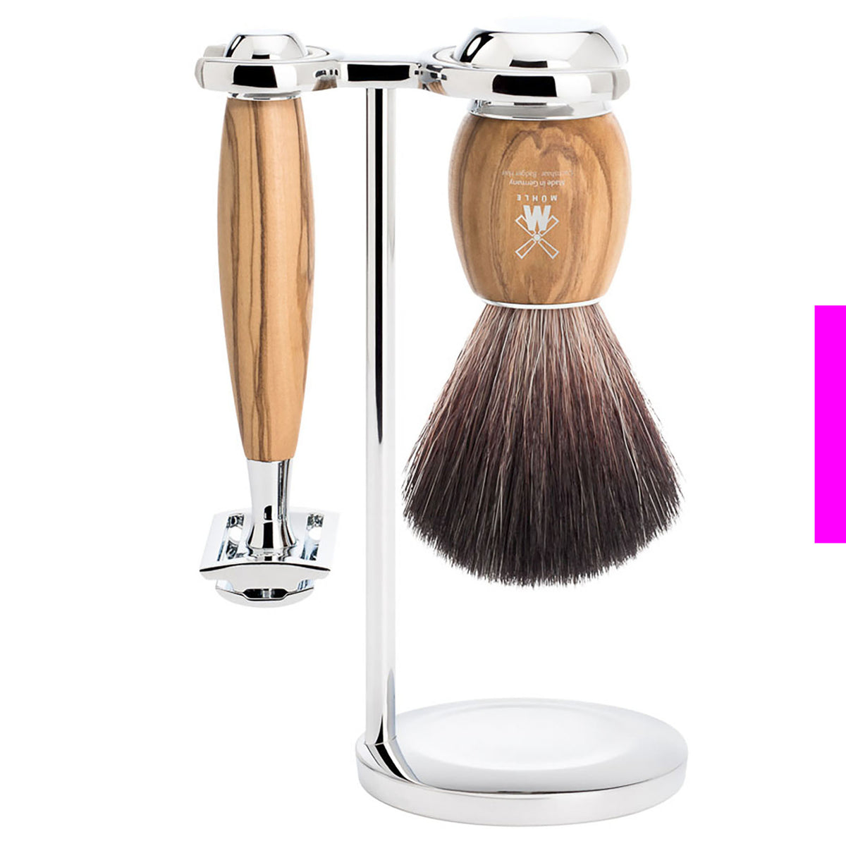 Geschenkset Vivo schwarzer Dachszupf, Rasierhobel, Griff Olive