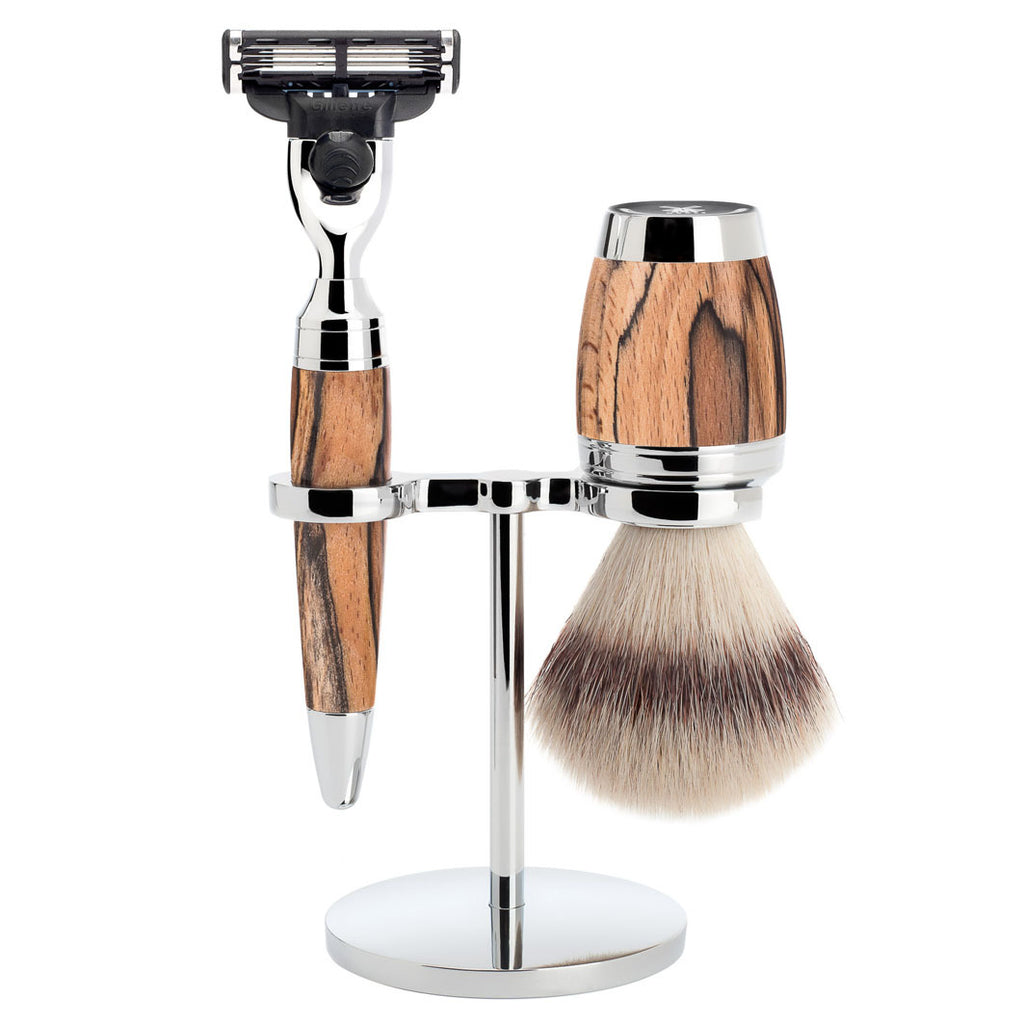 STYLO 3-teiliges  Rasierset, Silvertip Fibre®, mit Gillette® Mach3®, Griffmaterial Gestockte Buche