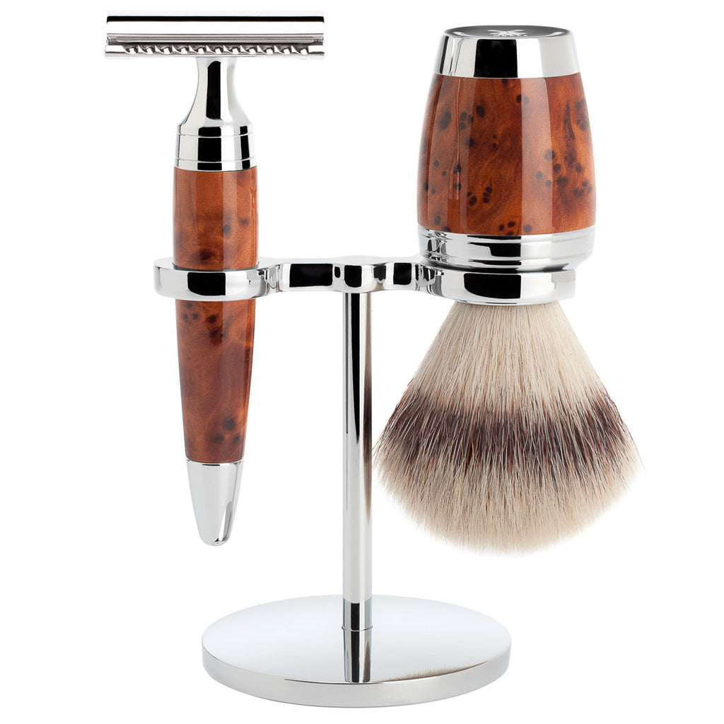 STYLO 3-teiliges Rasierset, Silvertip Fibre®, mit Rasierhobel, Griffmaterial Thuja-Holz