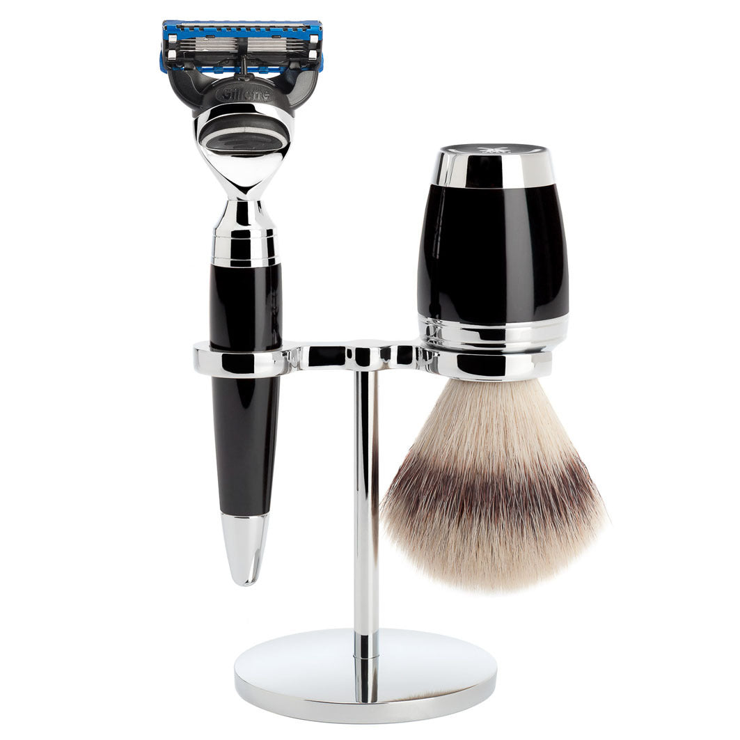 STYLO 3-teiliges Rasierset, Silvertip Fibre®, mit Gillette® Fusion™, Griffmaterial Edelharz, schwarz