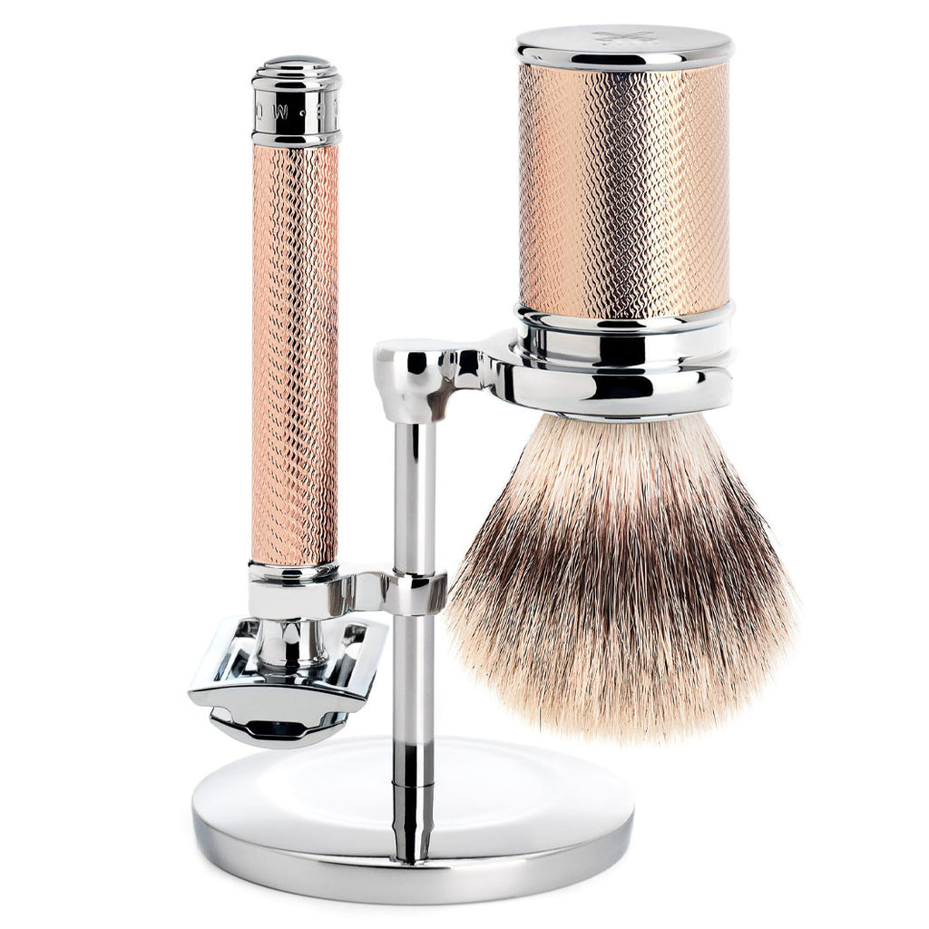 TRADITIONAL 3-teiliges Rasierset, Silvertip Fibre®, mit Rasierhobel, Griffmaterial Metall, rot vergo