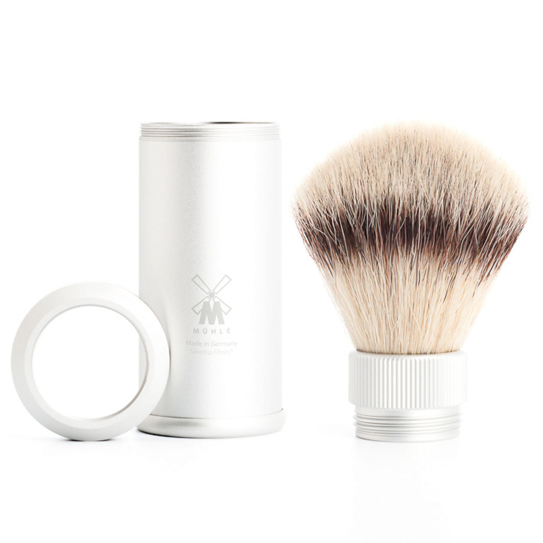 TRAVEL Reiserasierpinsel von MÜHLE, mit Silvertip Fibre®, Griffe aus eloxiertem Aluminium silber