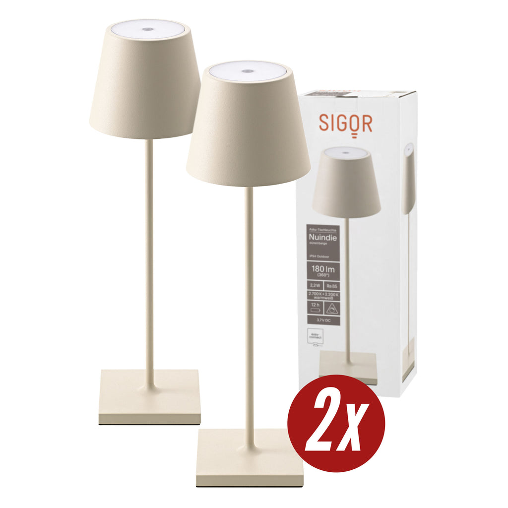Tischleuchte NUINDIE Doppelpack - 2x Dimmbare LED Akku-Tischleuchte In- & Outdoor, 38 cm, Dünenbeige dünenbeige