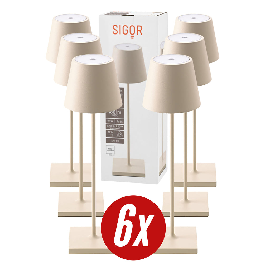 Tischleuchte NUINDIE Dünenbeige 6er Pack NUINDIE - 6 dünenbeige LED Akku-Tischlampen Indoor & Outdoor, dimmbar und aufladbar mit Easy-Connect, 9h Leuchtdauer dünenbeige