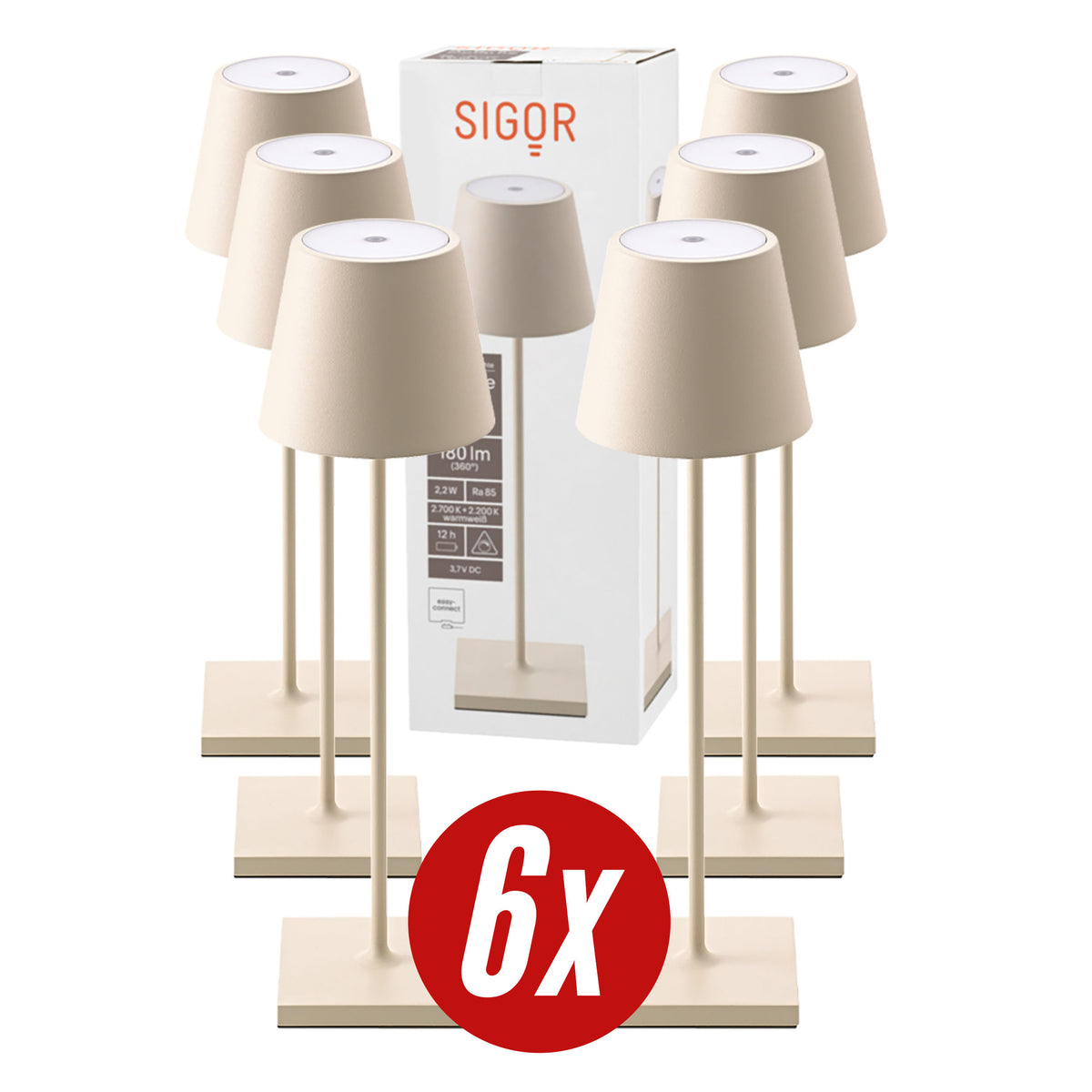 Tischleuchte NUINDIE Dünenbeige 6er Pack NUINDIE - 6 dünenbeige LED Akku-Tischlampen Indoor & Outdoor, dimmbar und aufladbar mit Easy-Connect, 9h Leuchtdauer dünenbeige