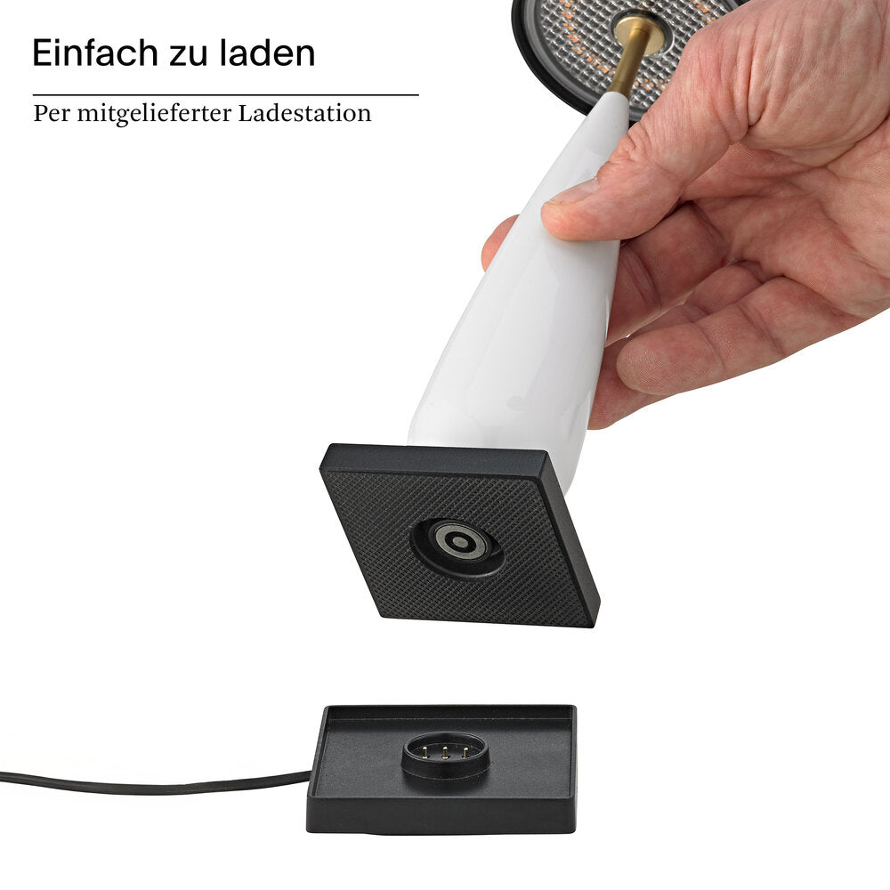 Akku-Tischleuchte keramikweiß/schwarz