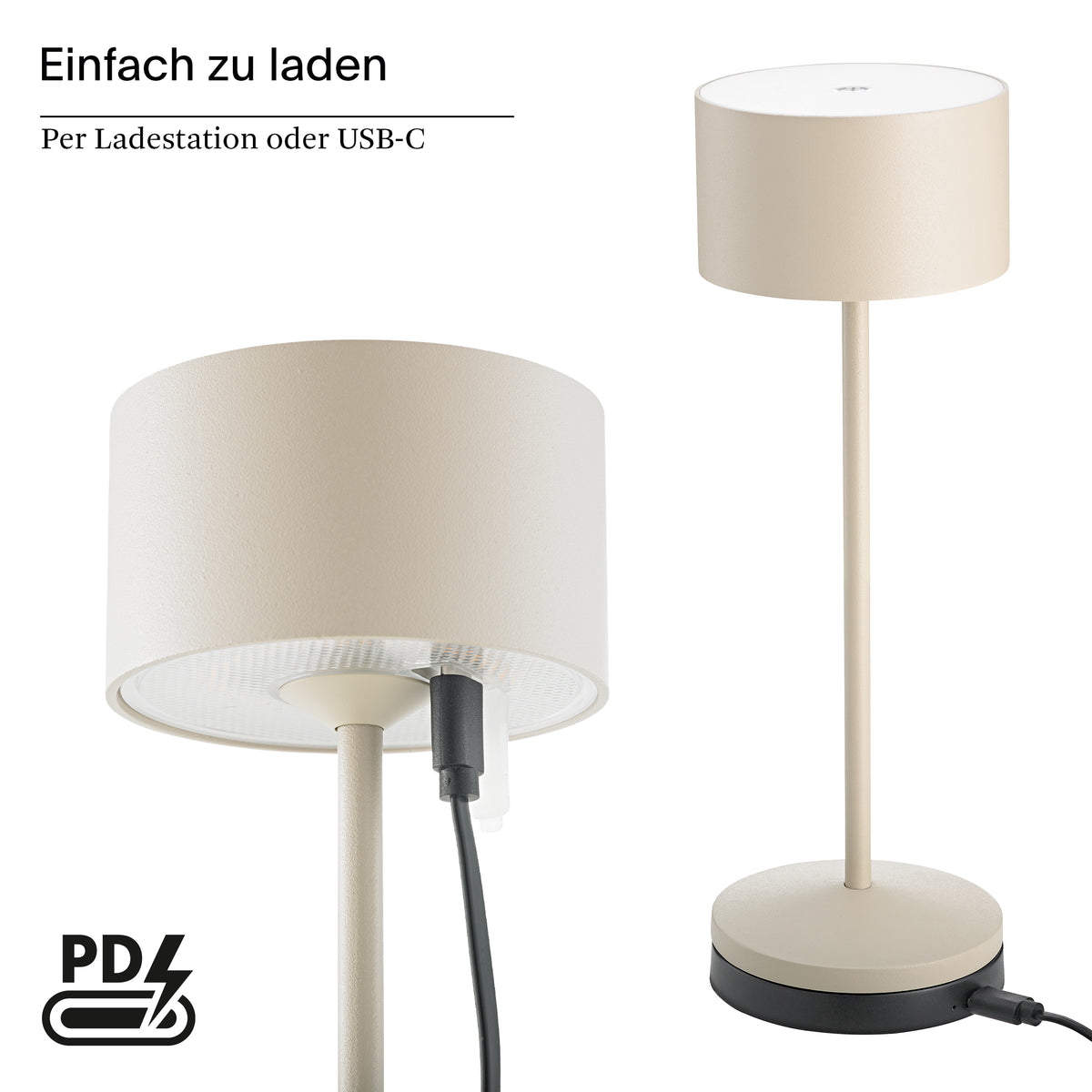 Akku-Tischleuchte Veluna 245mm dünenbeige Remote dünenbeige