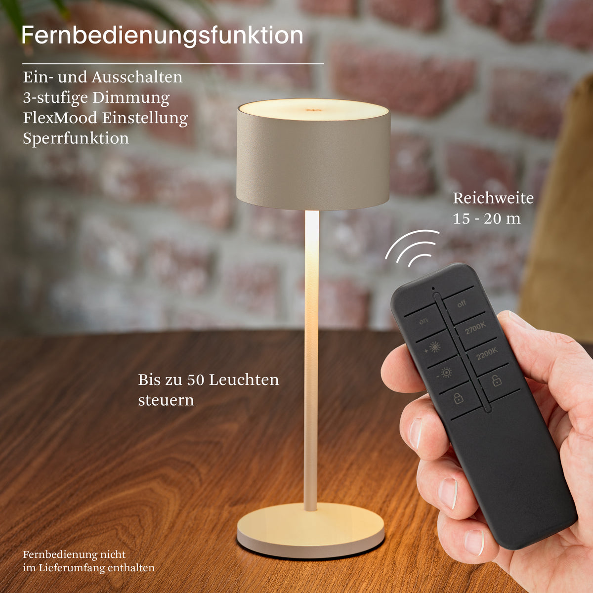 Akku-Tischleuchte Veluna 245mm dünenbeige Remote dünenbeige