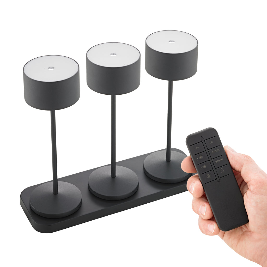 Akku-Tischleuchte Veluna 245mm nachtschwarz 3er Set Remote nachtschwarz