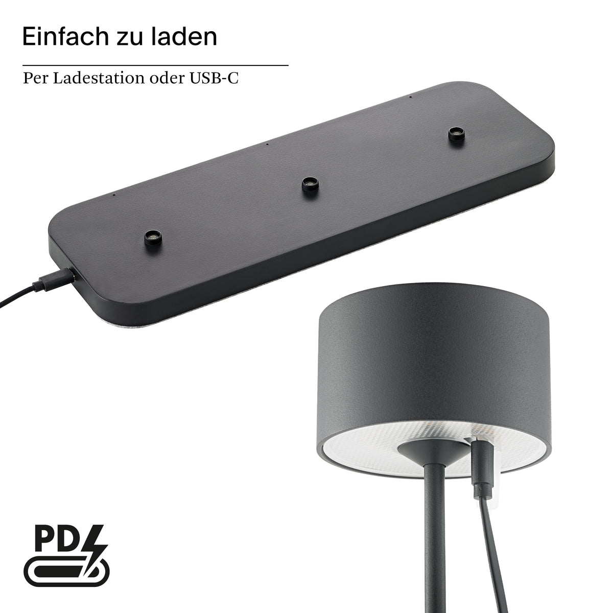 Akku-Tischleuchte Veluna 245mm nachtschwarz 3er Set Remote nachtschwarz