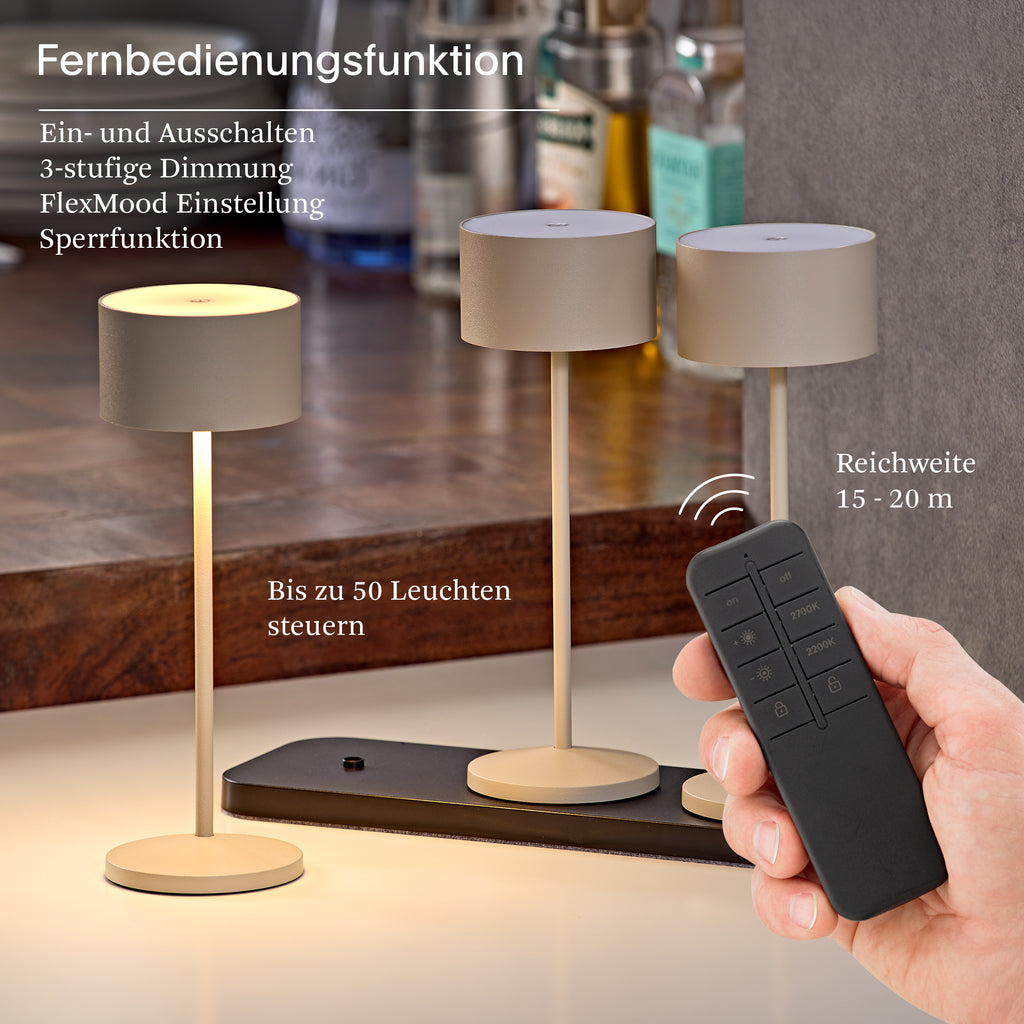 Akku-Tischleuchte Veluna 245mm dünenbeige 3er Set Remote dünenbeige
