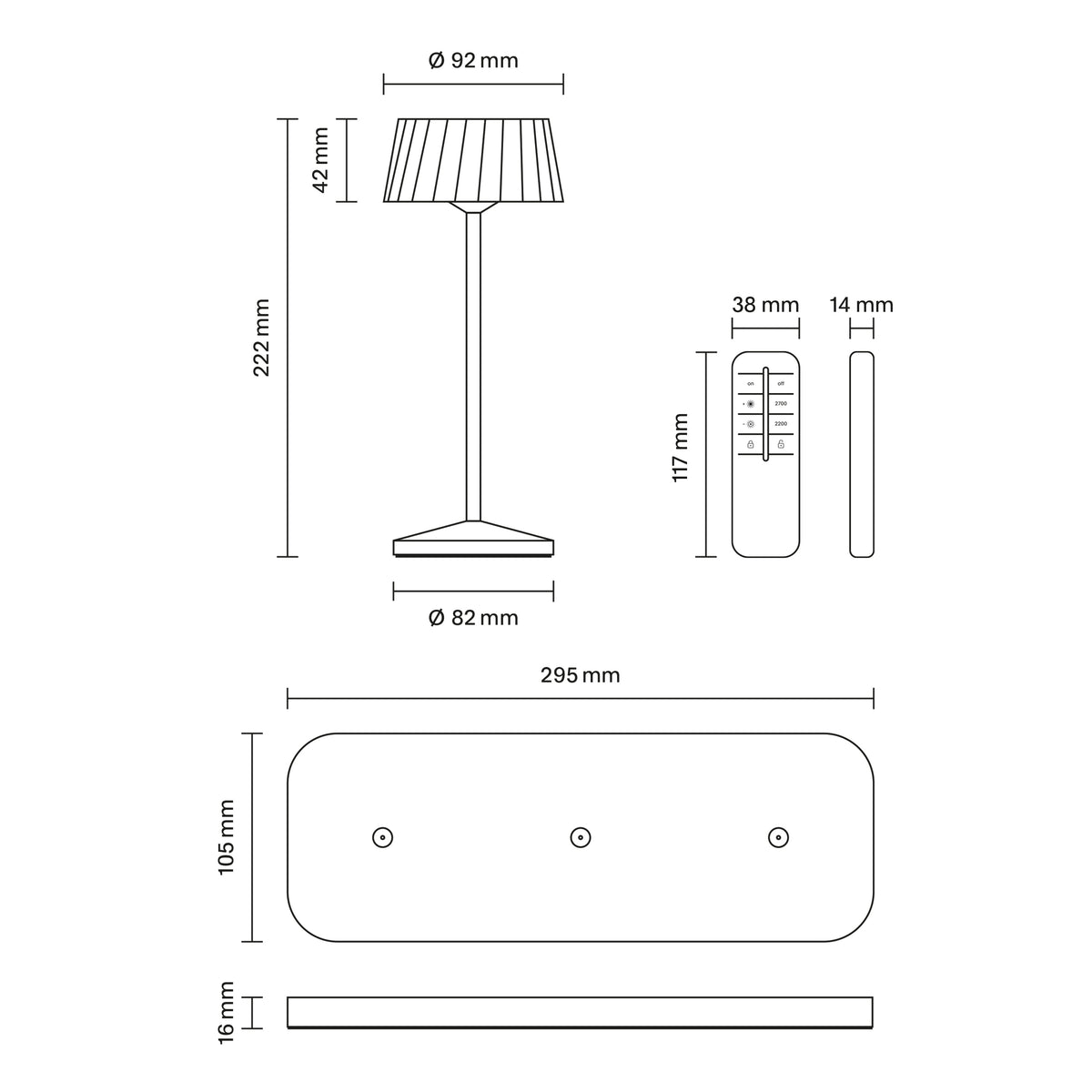 Akku-Tischleuchte Facetta 222mm nachtschwarz 3er Set Remote nachtschwarz