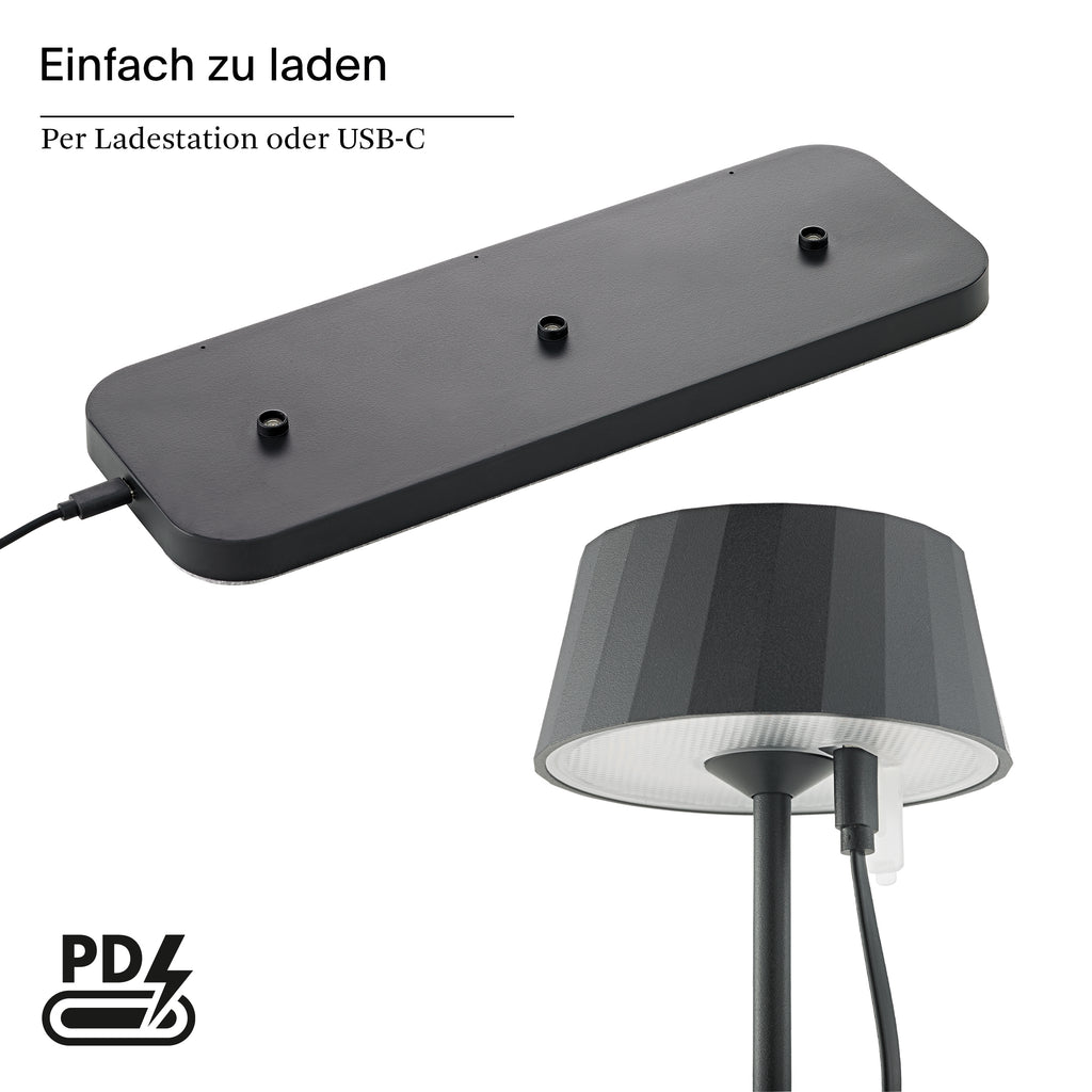 Akku-Tischleuchte Facetta 222mm nachtschwarz 3er Set Remote nachtschwarz