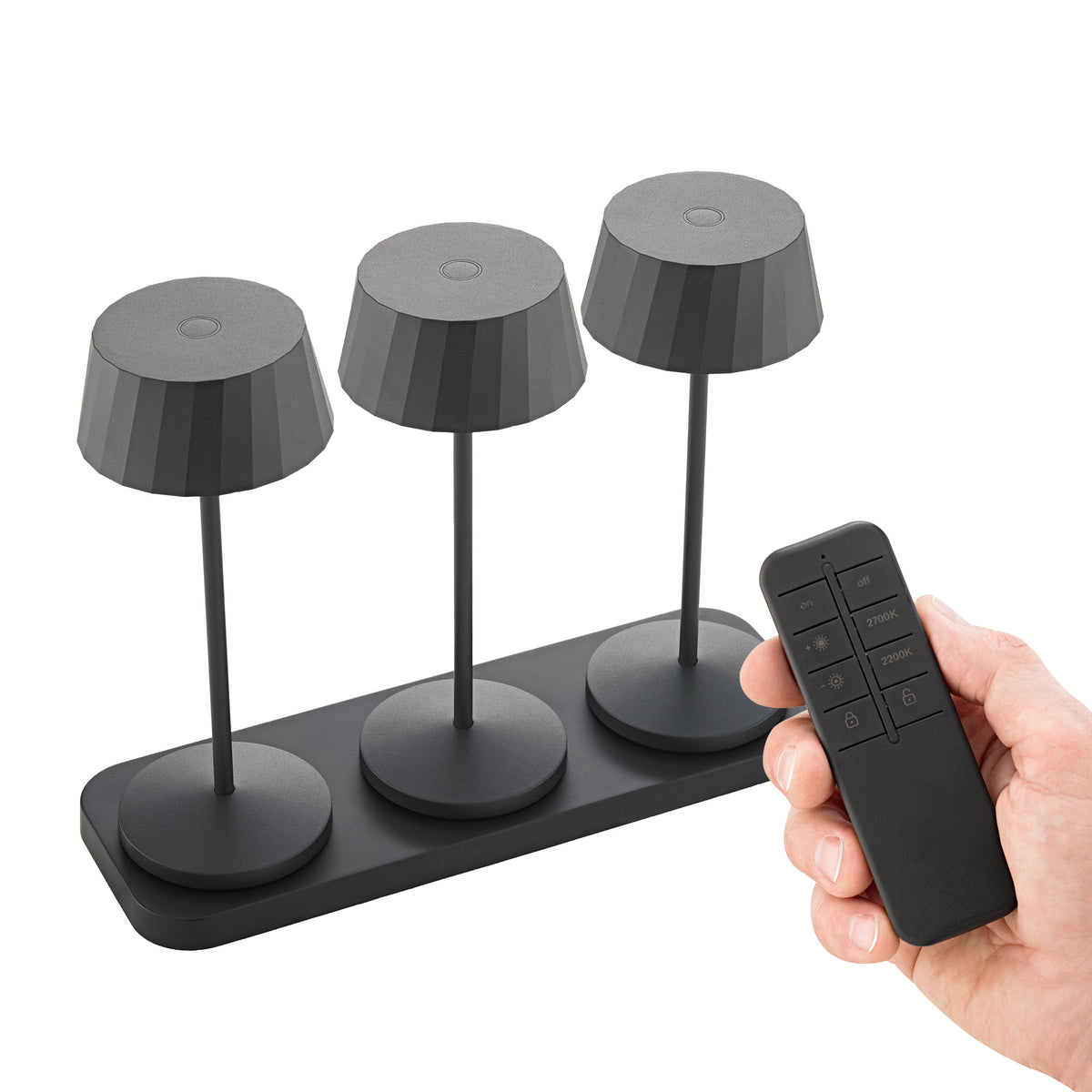 Akku-Tischleuchte Facetta 222mm nachtschwarz 3er Set Remote nachtschwarz
