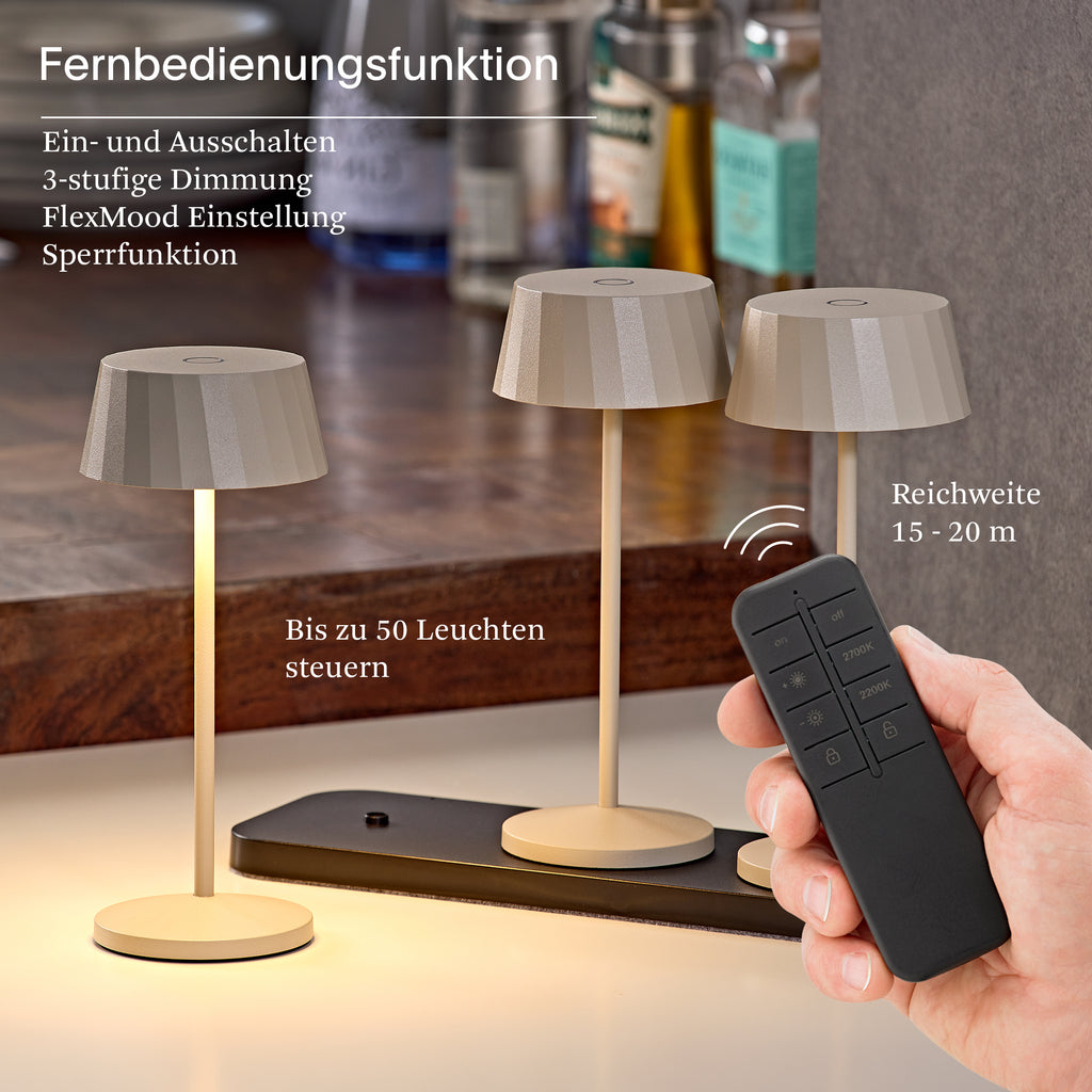 Akku-Tischleuchte Facetta 222mm dünenbeige 3er Set Remote dünenbeige