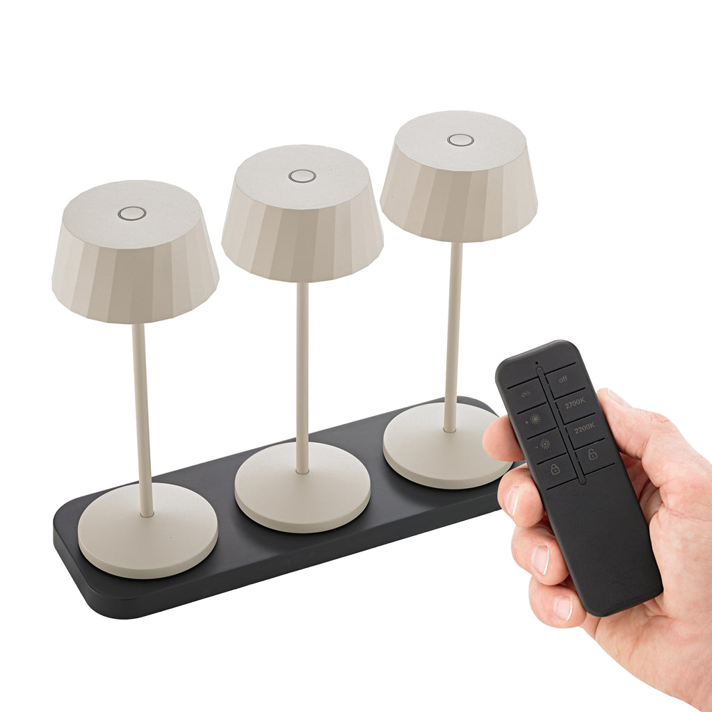 Akku-Tischleuchte Facetta 222mm dünenbeige 3er Set Remote dünenbeige