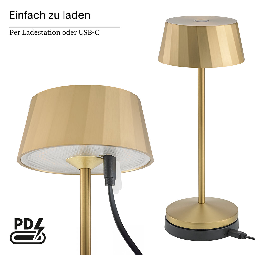 Akku-Tischleuchte Facetta 222mm goldfarben goldfarben
