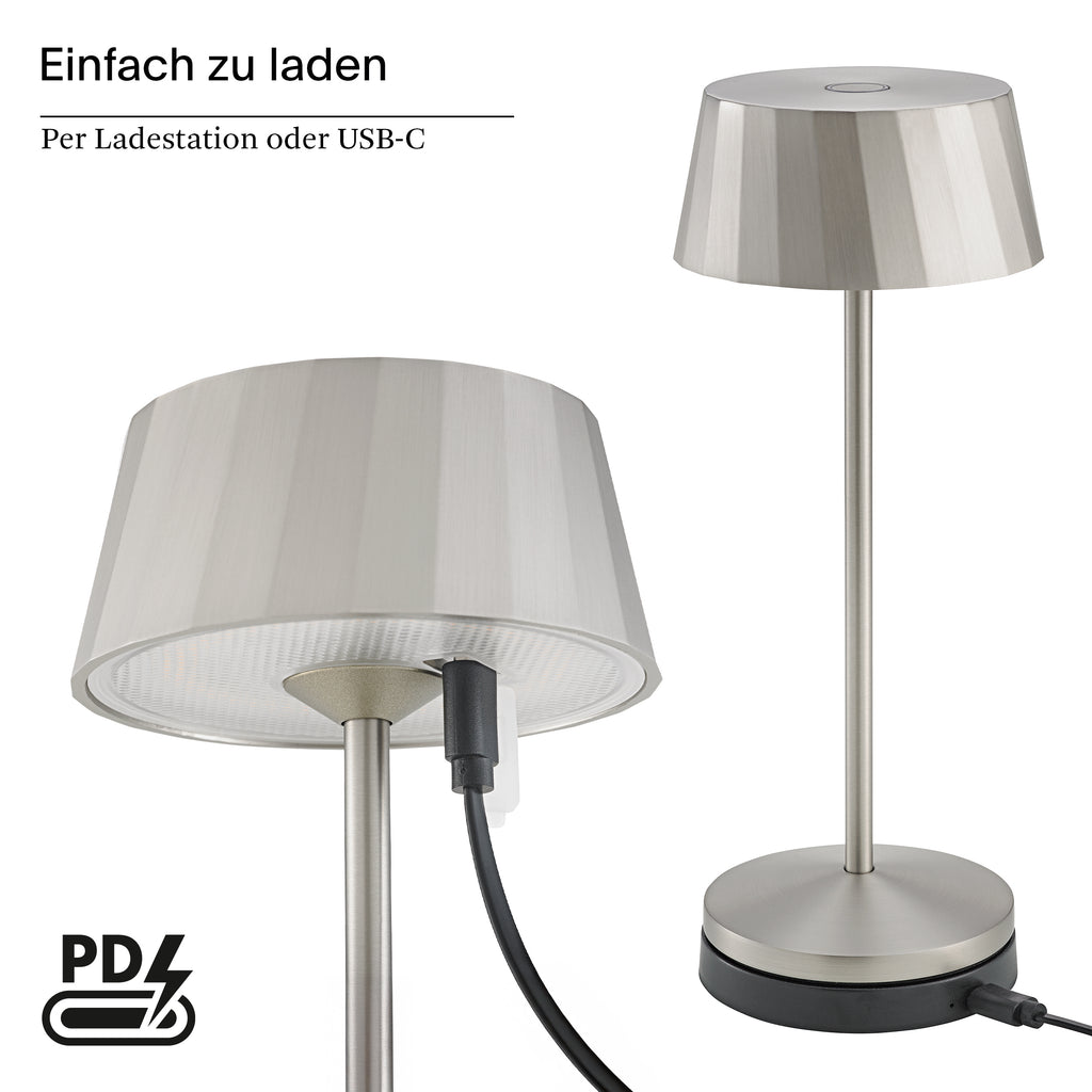 Akku-Tischleuchte Facetta 222mm silberfarben silberfarben