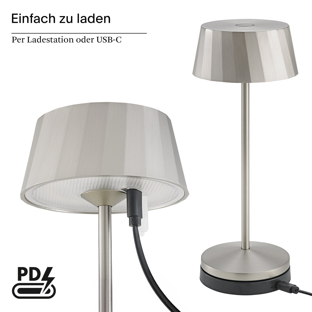 Akku-Tischleuchte Facetta 222mm silberfarben silberfarben