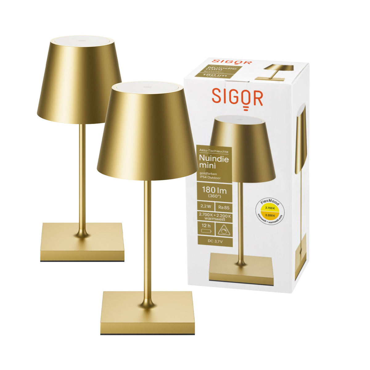 Doppelpack Nuindie mini Tischleuchte 2x Nuindie mini USB-C 250mm goldfarben goldfarben