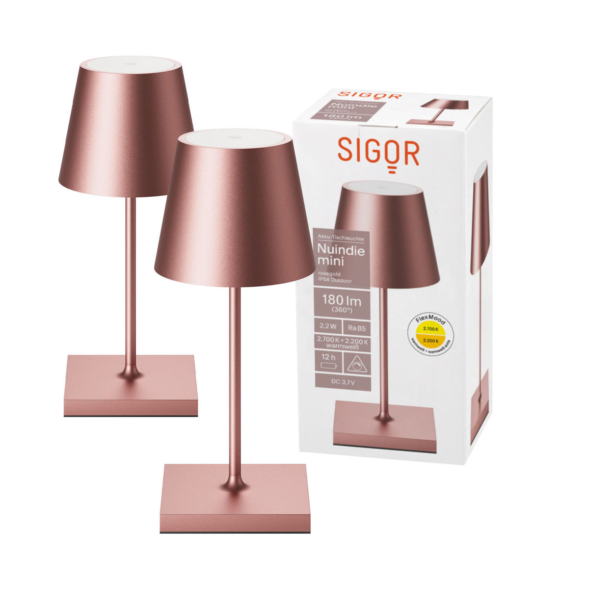 Doppelpack Nuindie mini Tischleuchte 2x Nuindie mini USB-C 250mm rosegold rosegold