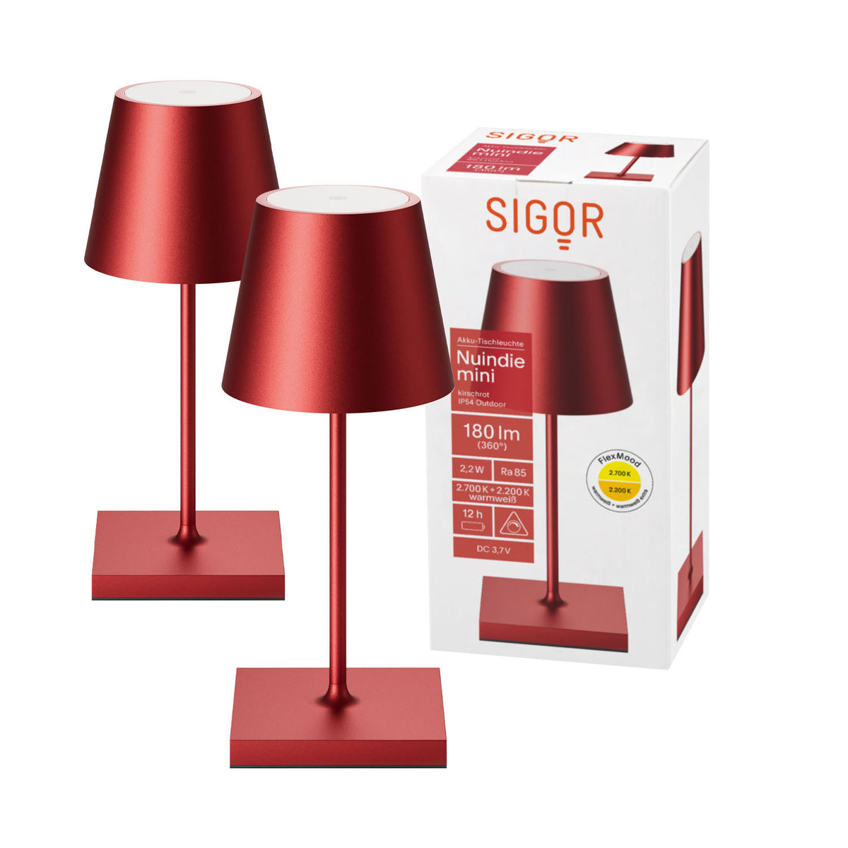 Doppelpack Nuindie mini Tischleuchte 2x Nuindie mini easy-connect 250mm kirschrot kirschrot
