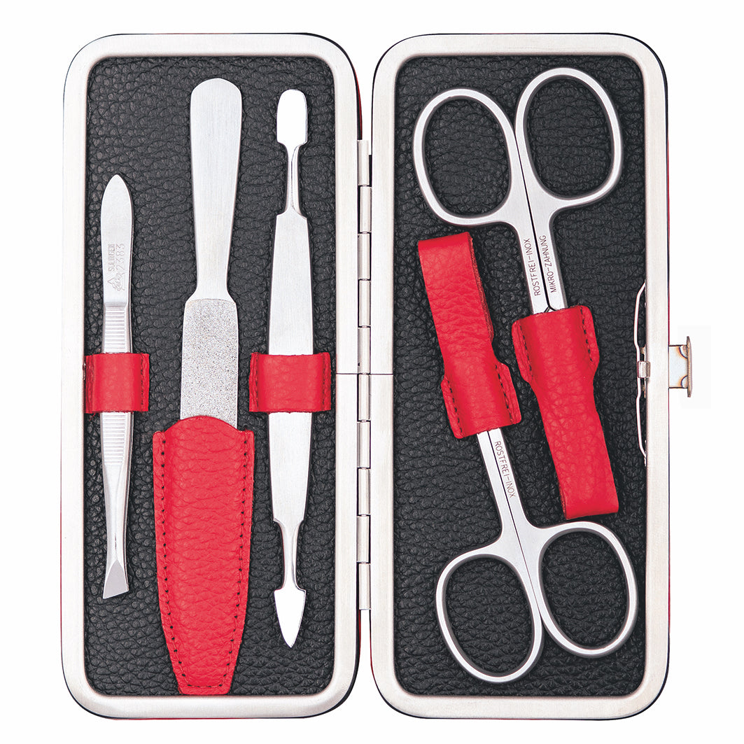 Manicure Bügeletui Inox Rot/Schwarz,Serie "Colorado", 5-Tlg