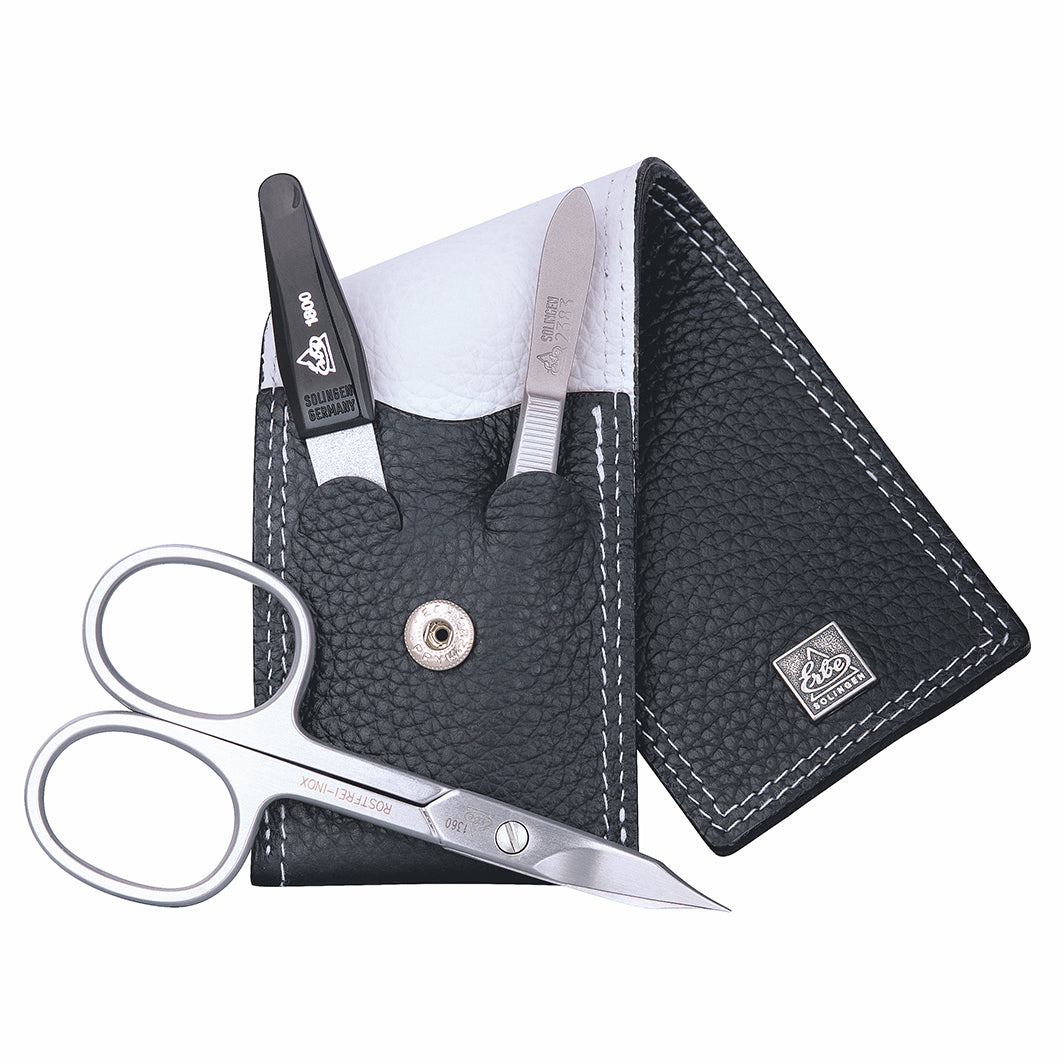 Manicure Taschenetui Inox Schwarz/Weiß Serie "Colorado", 3-Tlg