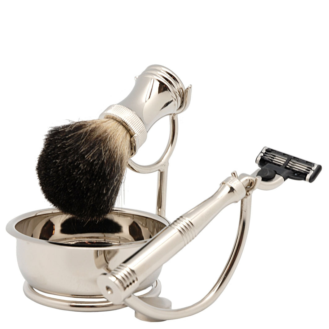 Rasierset metall silber, Rasierpinsel rein Dachs, mit Original Gillette® Mach3® Klinge