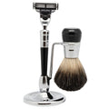 Rasierset schwarz/silber, Rasierpinsel rein Dachs,  mit Original Gillette® Mach3® Klinge