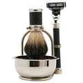 Rasierset metall schwarz, Rasierpinsel rein Dachs, mit Original Gillette® Mach3® Klinge