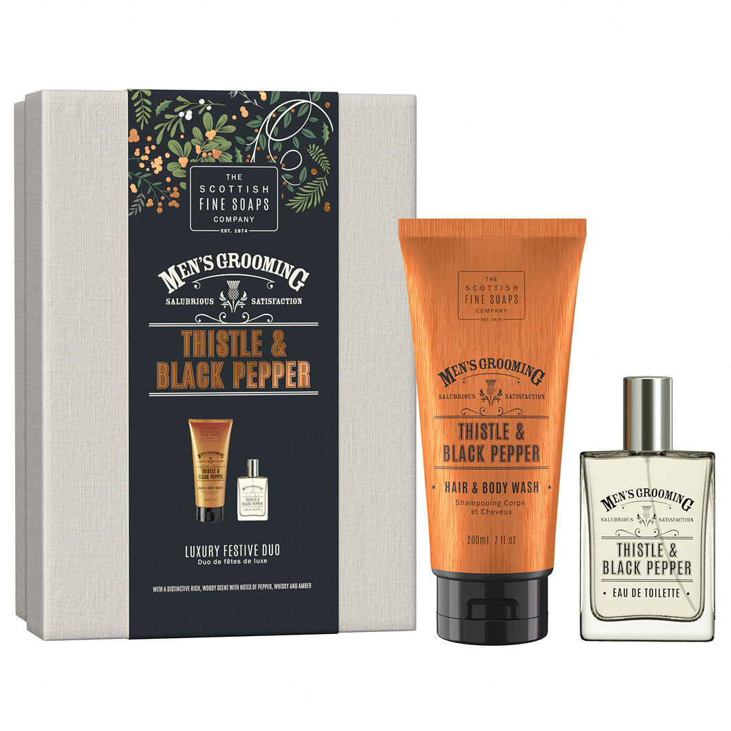 Men's Grooming Thistle & Black Pepper Full Size Gifting (200ml Hair & Body Wash & 50ml EDT)