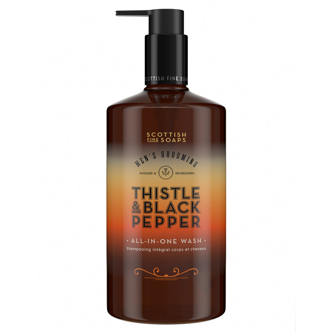 Men's Grooming Thistle & Black Pepper All In One Wash 500ml Pump Bottle