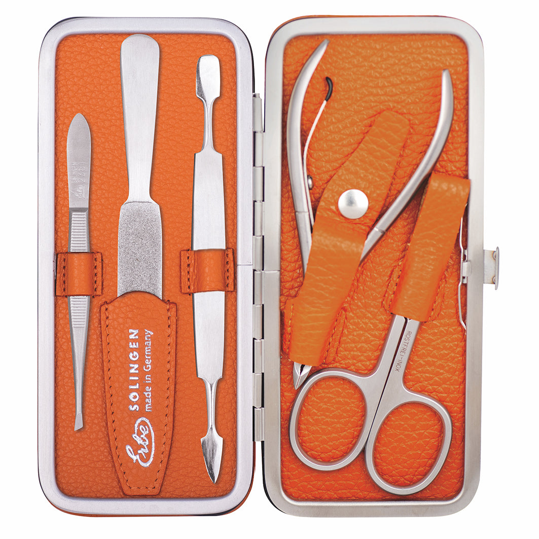 Manicure Bügeletui Inox Orange Hautzange & Nagelschere, Serie "Piemont"