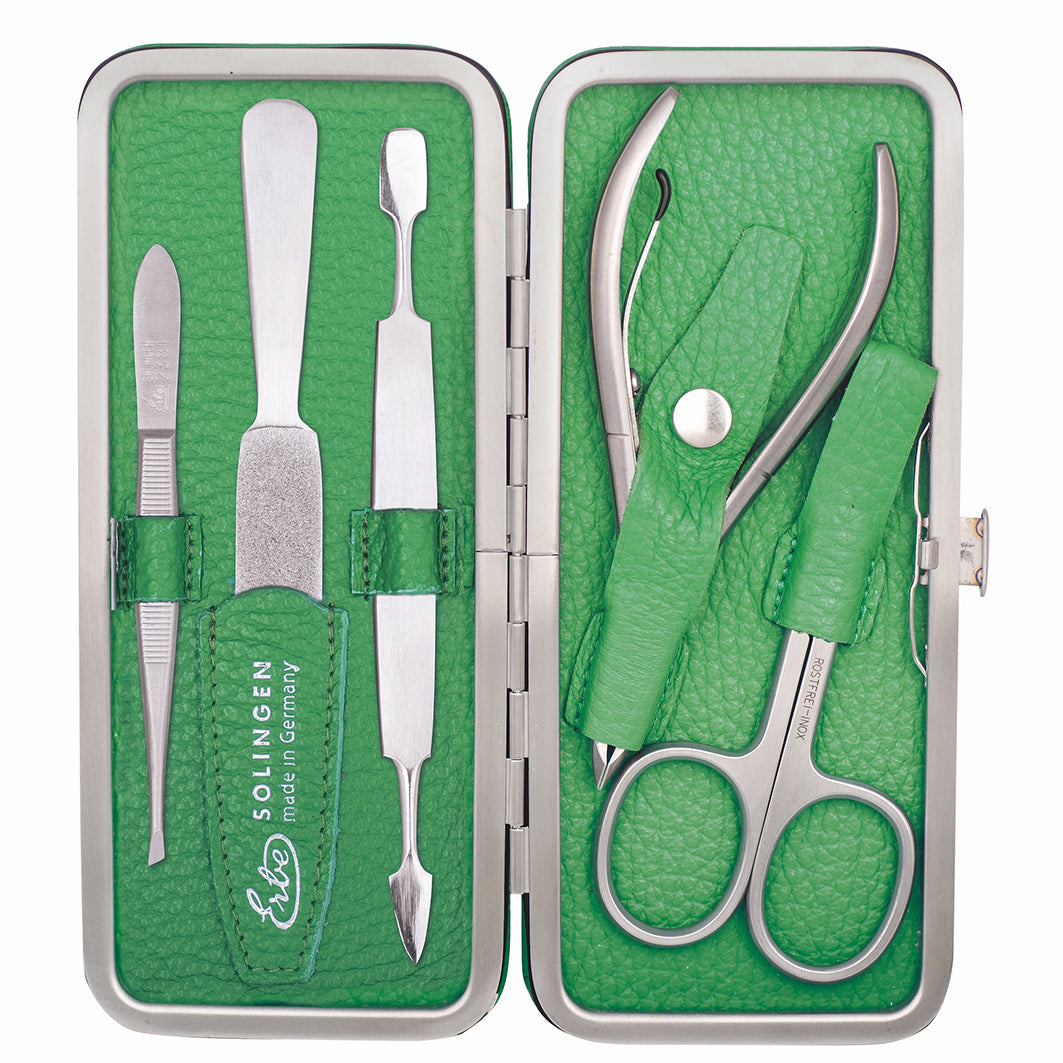 Manicure Bügeletui Inox Grün Hautzange & Nagelschere, Serie "Piemont"