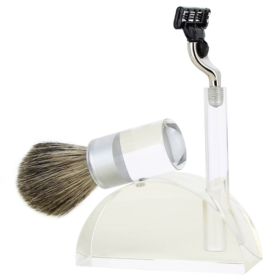 Rasierset Acryl transparent, Rasierpinsel "rein Dachs", Mit Original. Gillette Mach3 Rasierklinge