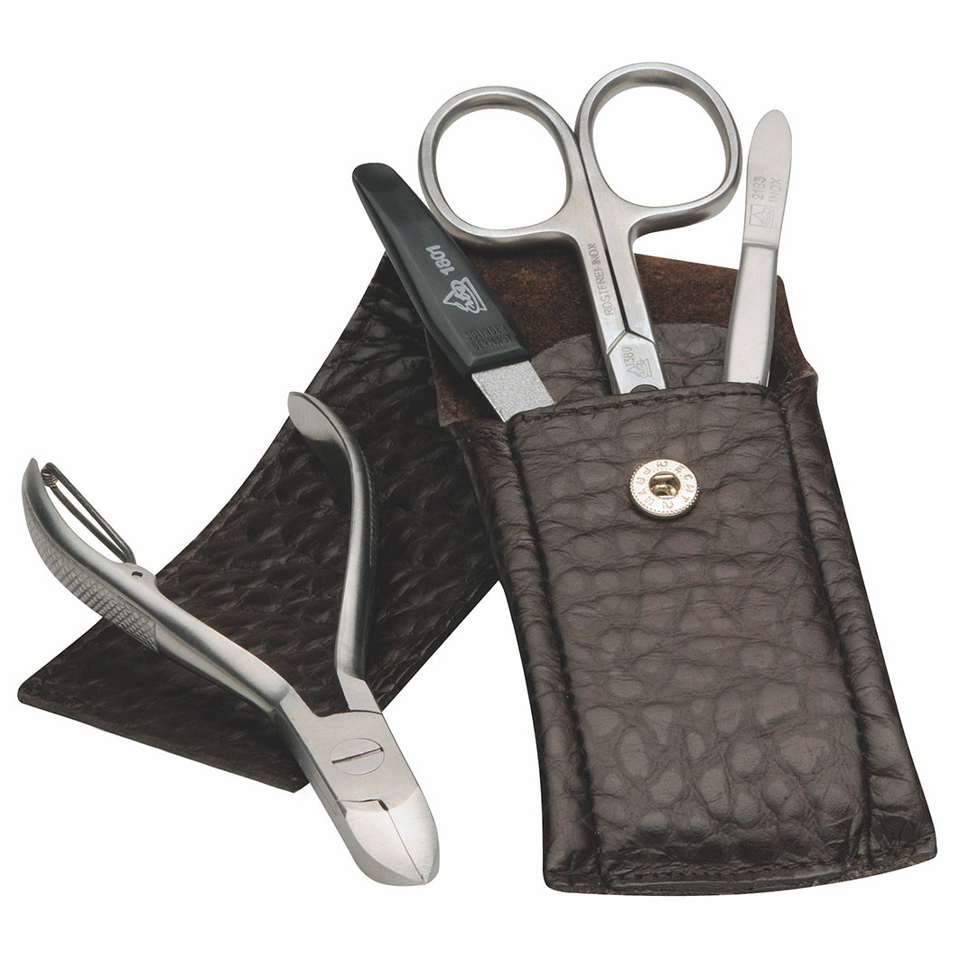 Manicure Etui Rostfrei Braun 4-Tlg