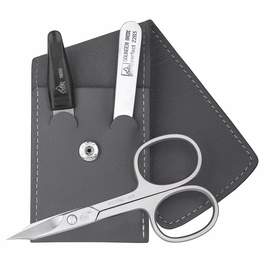 Manicure Taschenetui Grau Inox 3-Tlg Serie "Travel"