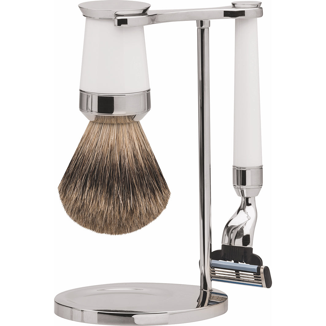 Rasiergarnitur Gillette Mach3 3-Tlg. Rasierpinsel Dachshaar, Weiß, Sonderpreis