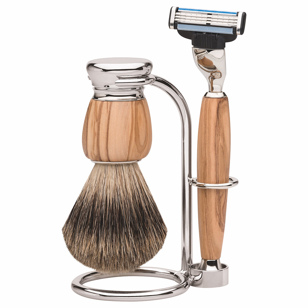 Rasiergarnitur Gillette Mach3 3-Tlg Dachshaar, Olivenholz
