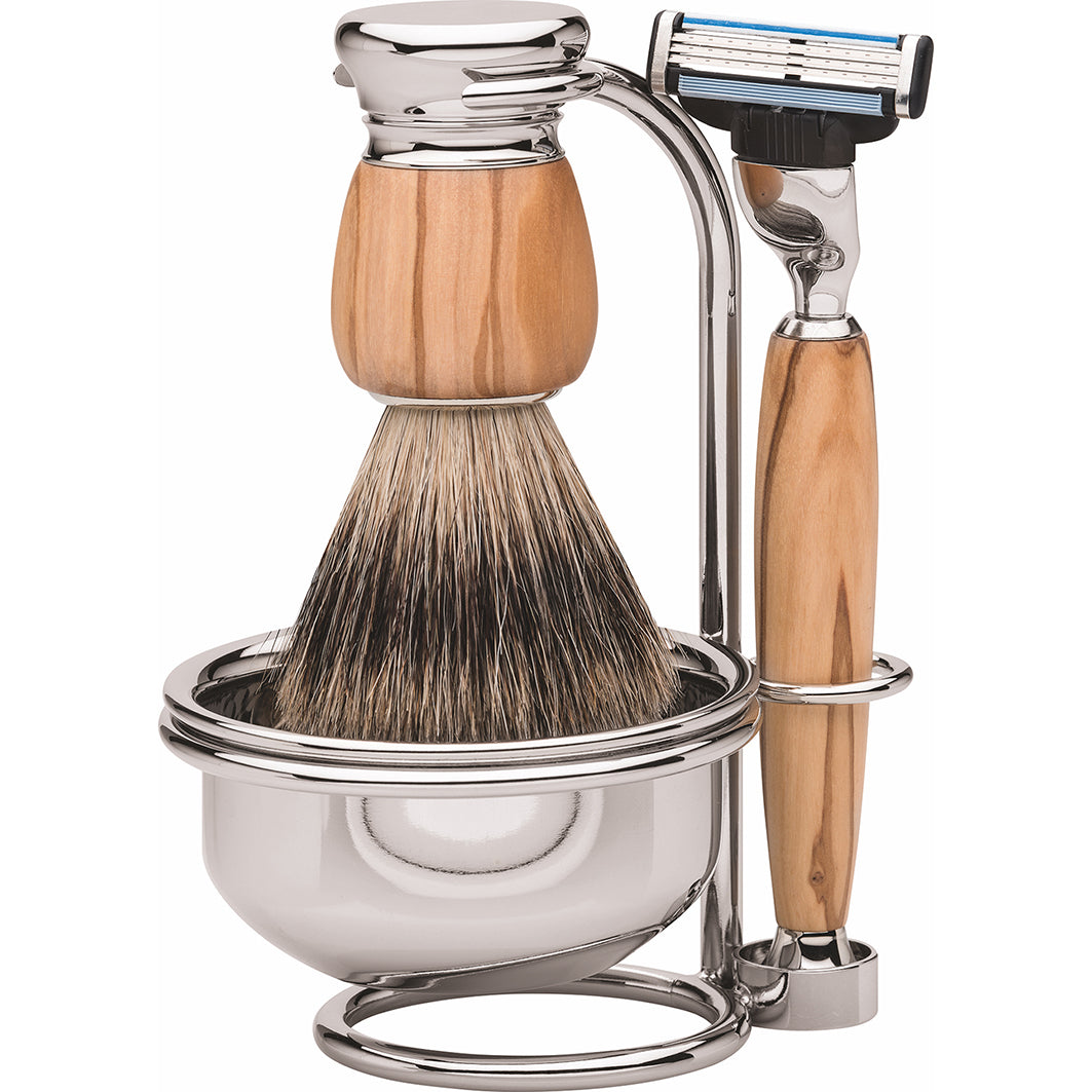 Rasiergarnitur Gillette Mach3 4-Tlg Dachshaar, Olivenholz
