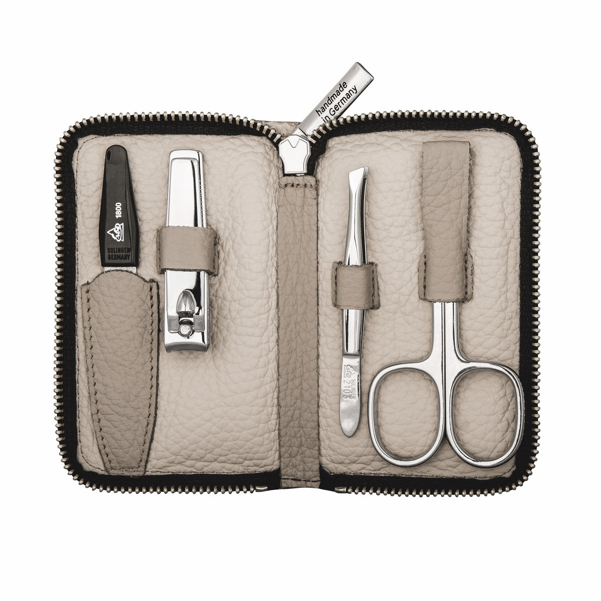 ERBE Maniküre Etui BEIGE, 4-tlg., Reißverschluss, beige, Rindleder, vernickelte Instrumente