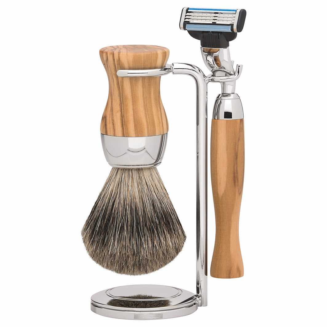 Rasiergarnitur Gillette Mach3 3-Tlg Dachshaar, Olivenholz
