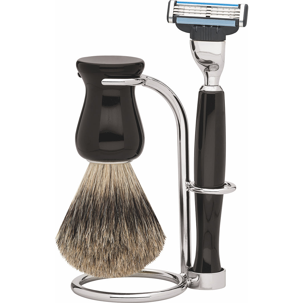 Rasiergarnitur Gillette Mach3 3-Tlg. Rasierpinsel Dachshaar, Schwarz